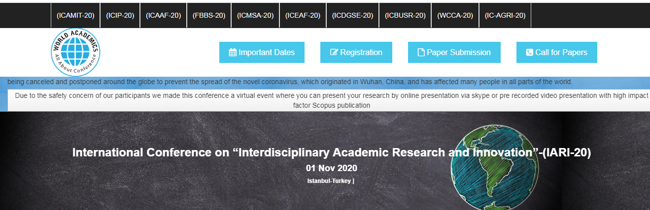 International Conference on “Interdisciplinary Academic Research and Innovation”-(IARI-20), Istanbul, İstanbul, Turkey