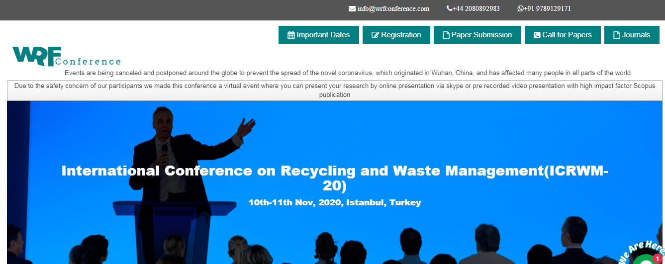 International Conference on Recycling and Waste Management(ICRWM-20), Istanbul, İstanbul, Turkey