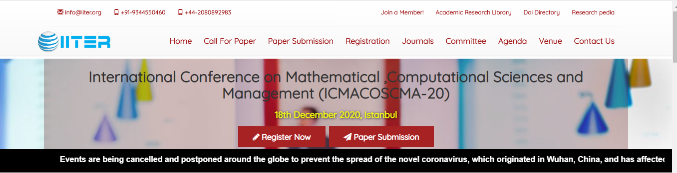 International Conference on Mathematical ,Computational Sciences and Management (ICMACOSCMA-20), Istanbul, İstanbul, Turkey