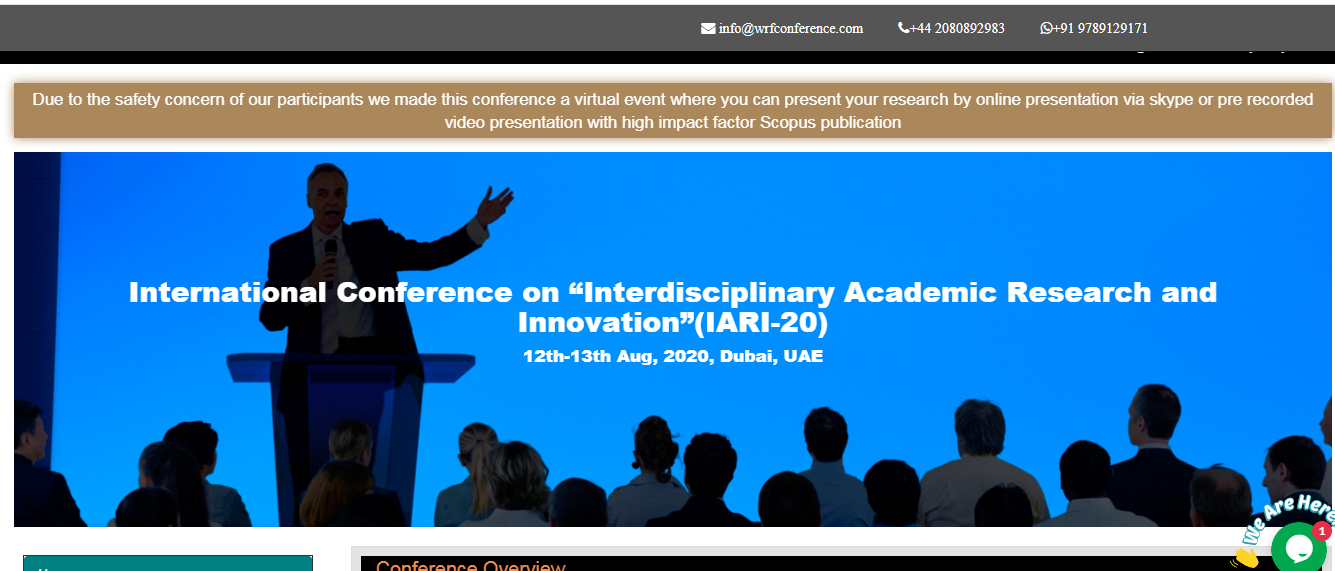 International Conference on “Interdisciplinary Academic Research and Innovation”(IARI-20), Dubai, United Arab Emirates