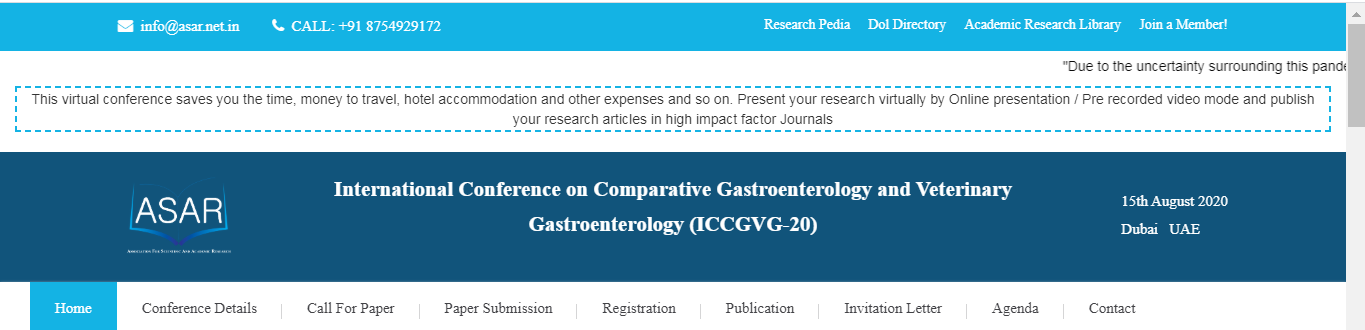 International Conference on Comparative Gastroenterology and Veterinary Gastroenterology (ICCGVG-20), Dubai, United Arab Emirates
