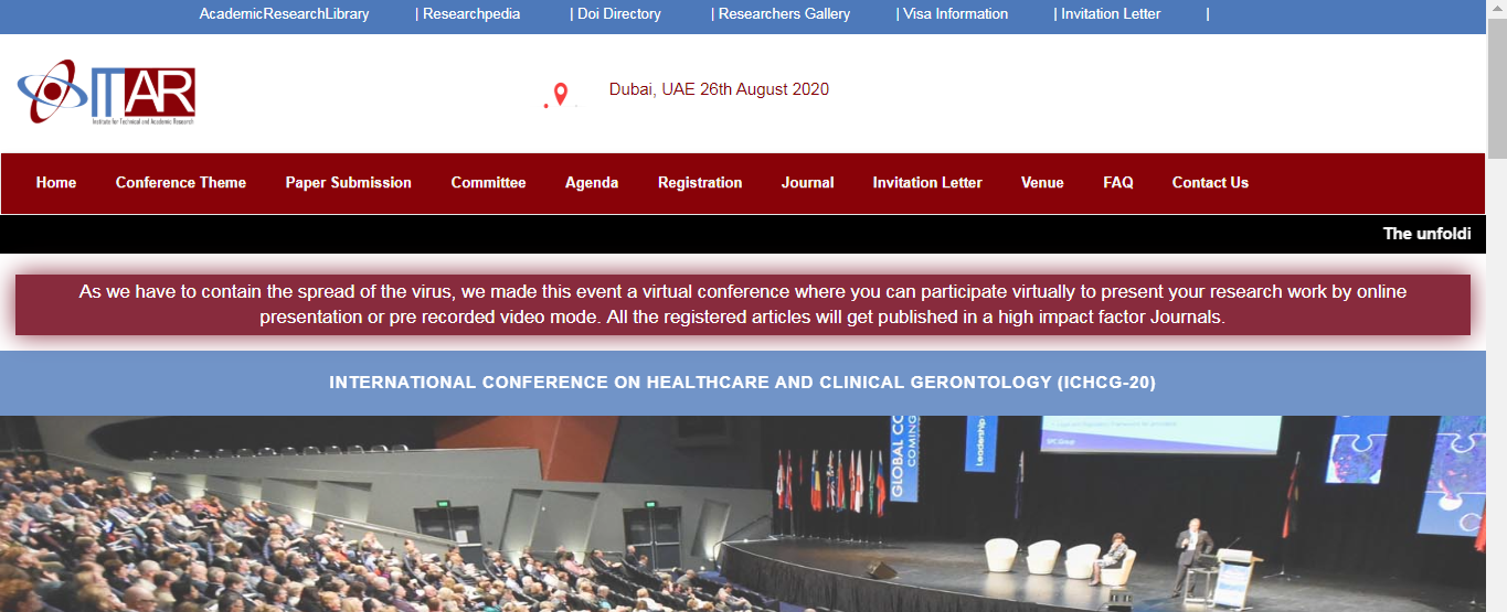 International Conference on Healthcare and Clinical Gerontology  (ICHCG-20), Dubai, United Arab Emirates