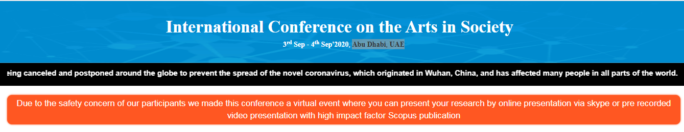 International Conference on the Arts in Society (ICARSO-20), Abu Dhabi, United Arab Emirates