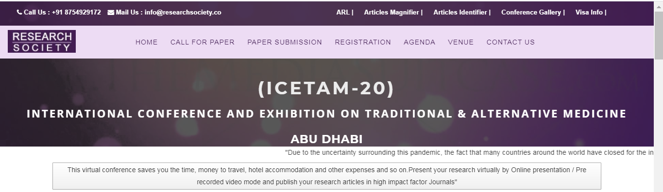 International Conference and Exhibition on Traditional & Alternative Medicine  (ICETAM-20), Abu Dhabi, United Arab Emirates
