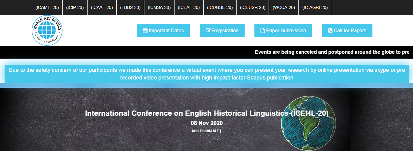 International Conference on English Historical Linguistics-(ICEHL-20), Abu Dhabi, United Arab Emirates