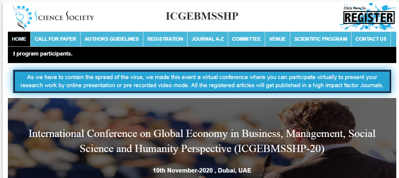 International Conference on Global Economy in Business, Management, Social Science and Humanity Perspective (ICGEBMSSHP-20), Dubai, United Arab Emirates