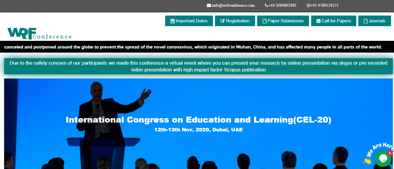 International Congress on Education and Learning(CEL-20), Dubai, United Arab Emirates
