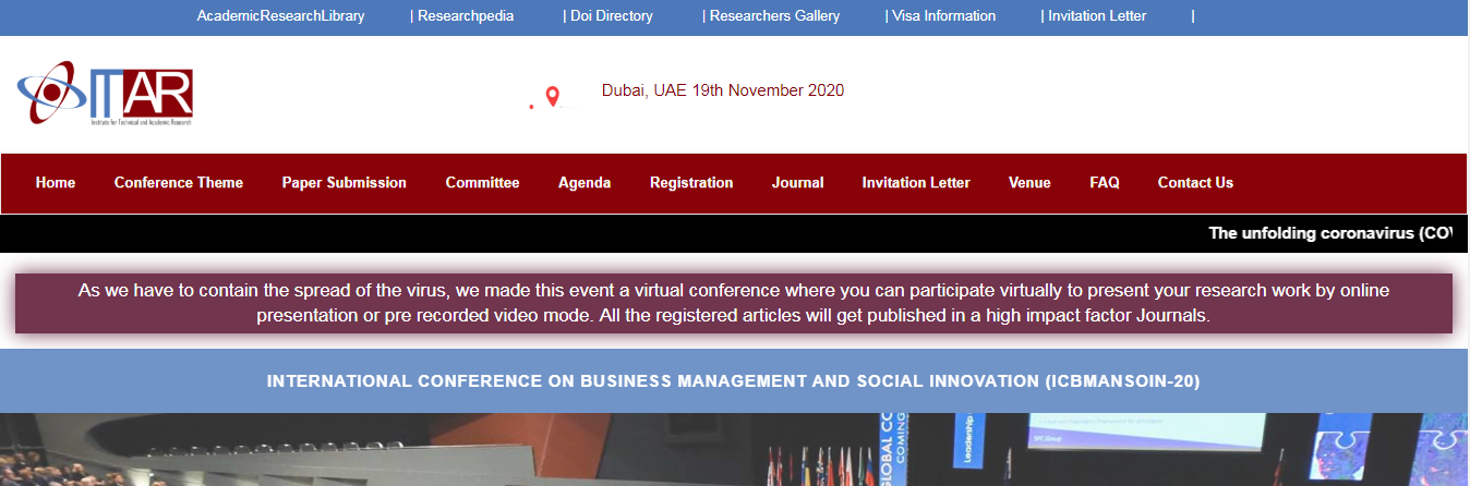 International Conference on Business Management and Social Innovation (ICBMANSOIN-20), Dubai, United Arab Emirates