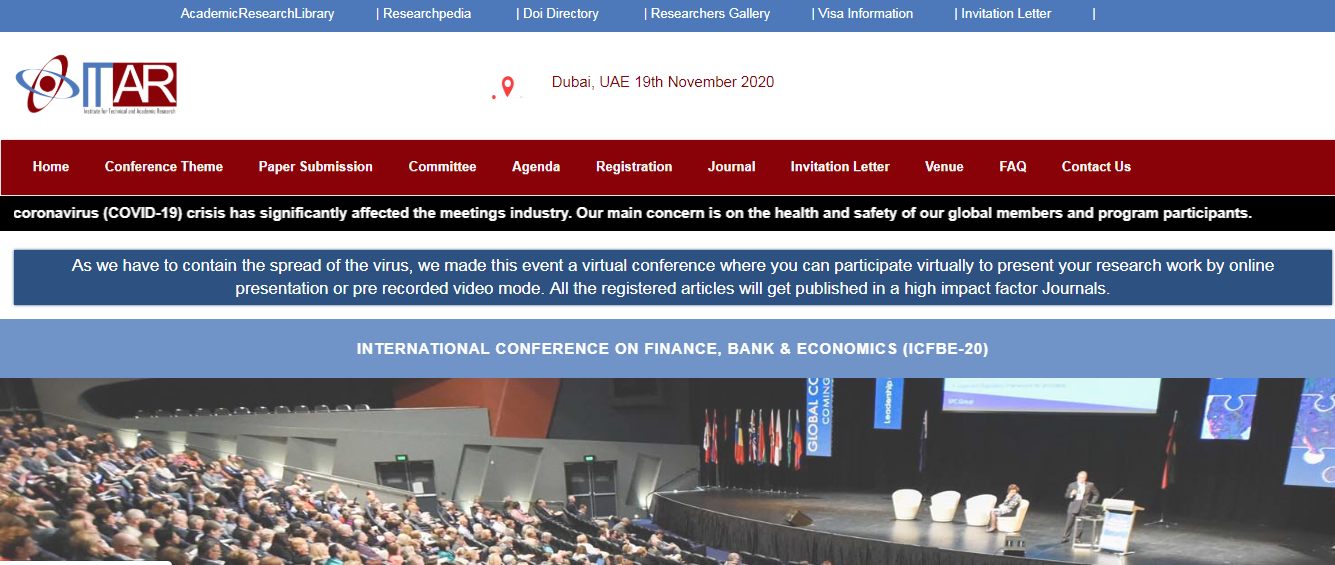 International Conference on Finance, Bank & Economics (ICFBE-20), Dubai, United Arab Emirates