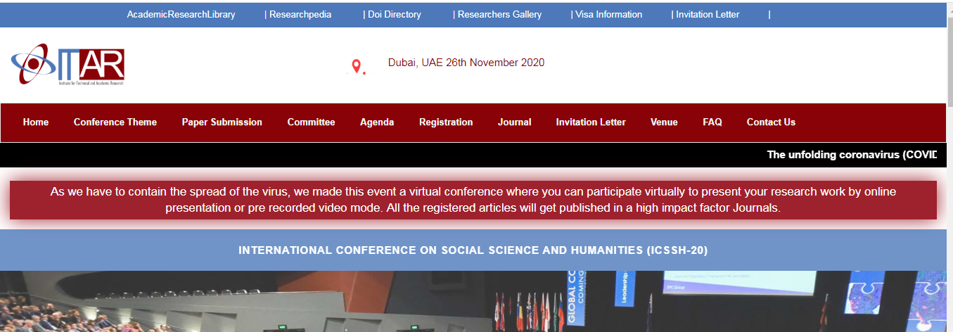 INTERNATIONAL CONFERENCE ON SOCIAL SCIENCE AND HUMANITIES (ICSSH-20), Dubai, United Arab Emirates