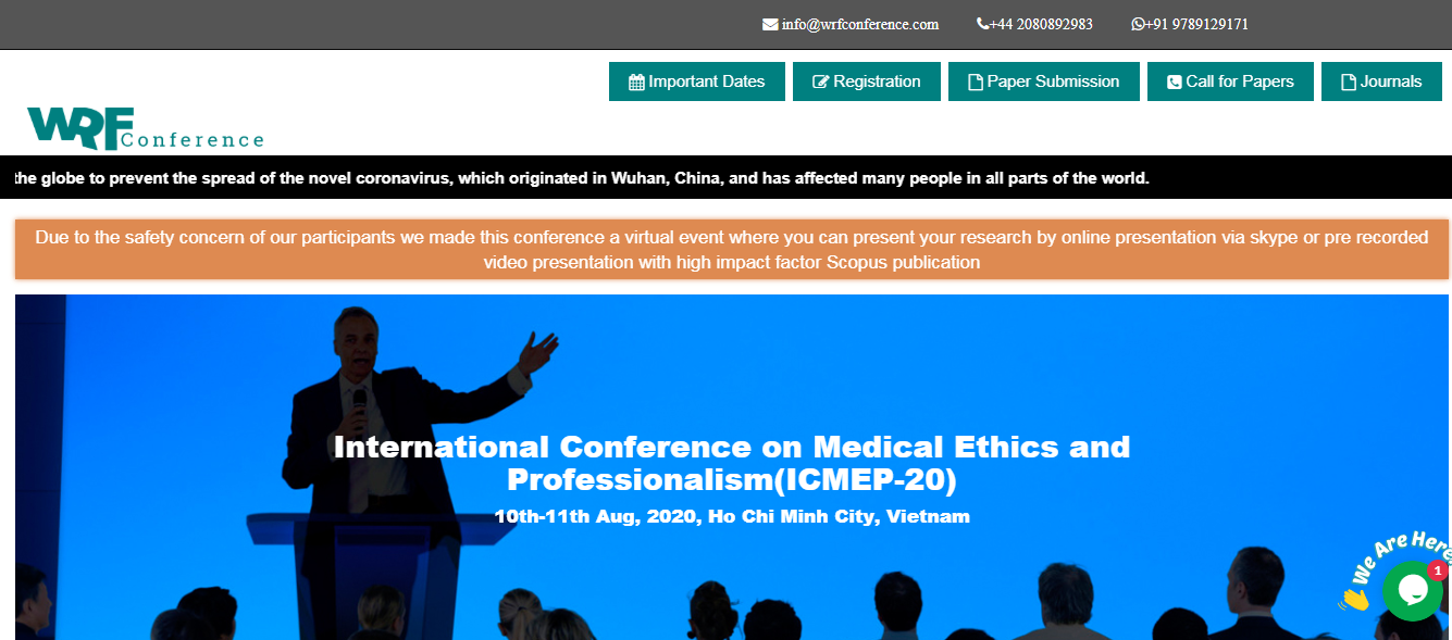 International Conference on Medical Ethics and Professionalism(ICMEP-20), Vietnam, Ho Chi Minh, Vietnam