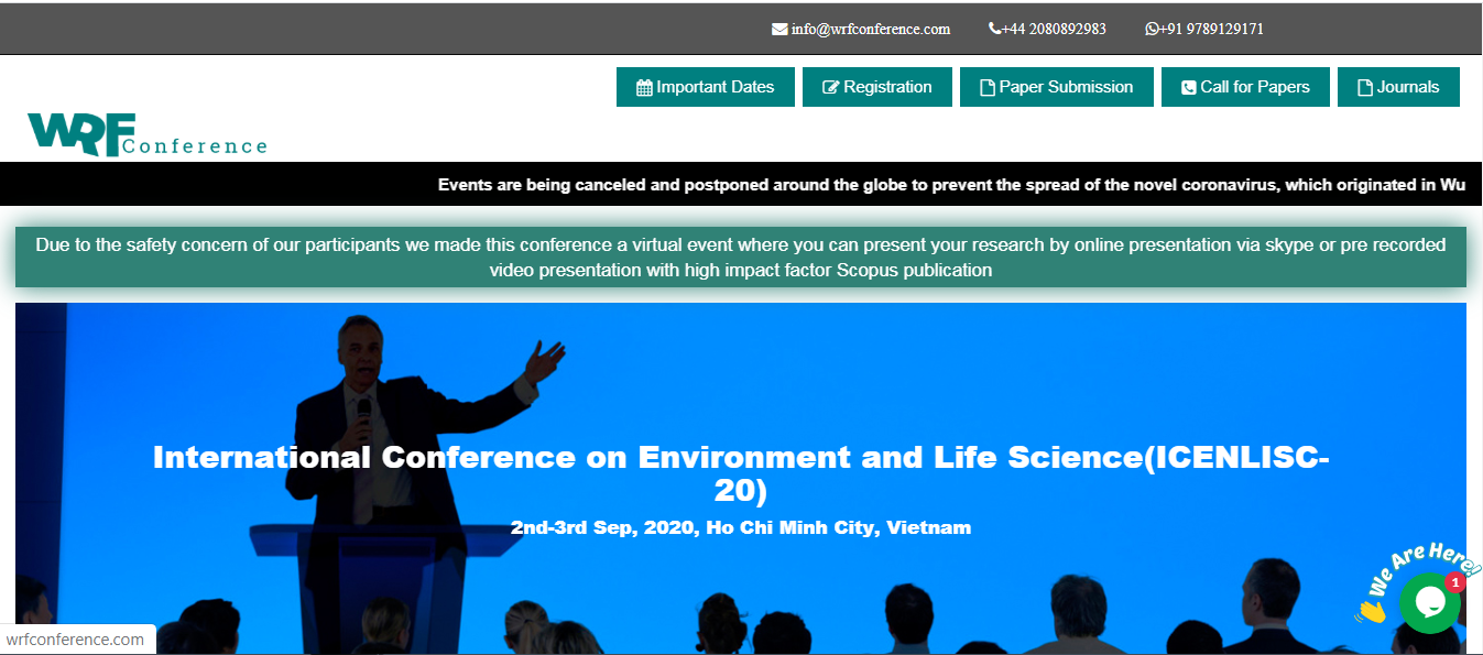 International Conference on Environment and Life Science(ICENLISC-20), Vietnam, Ho Chi Minh, Vietnam