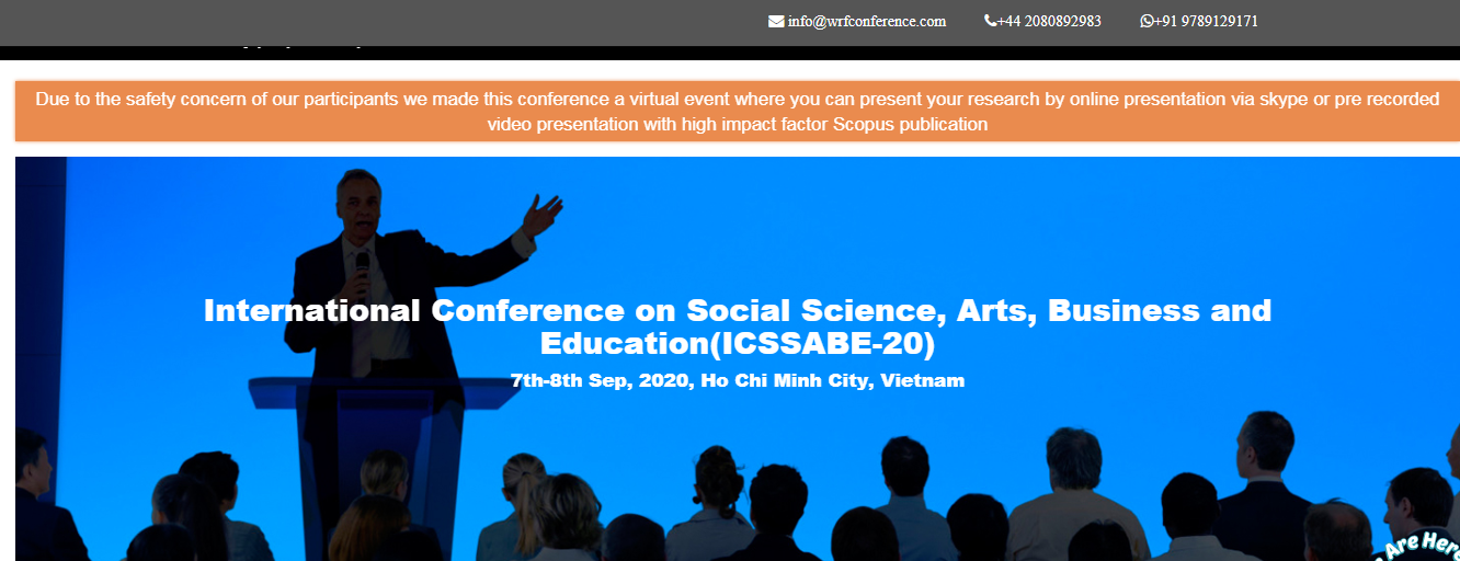 International Conference on Social Science, Arts, Business and Education(ICSSABE-20), Vietnam, Ho Chi Minh, Vietnam