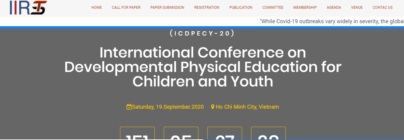 International Conference on Developmental Physical Education for Children and Youth (ICDPECY-20), Vietnam, Ho Chi Minh, Vietnam