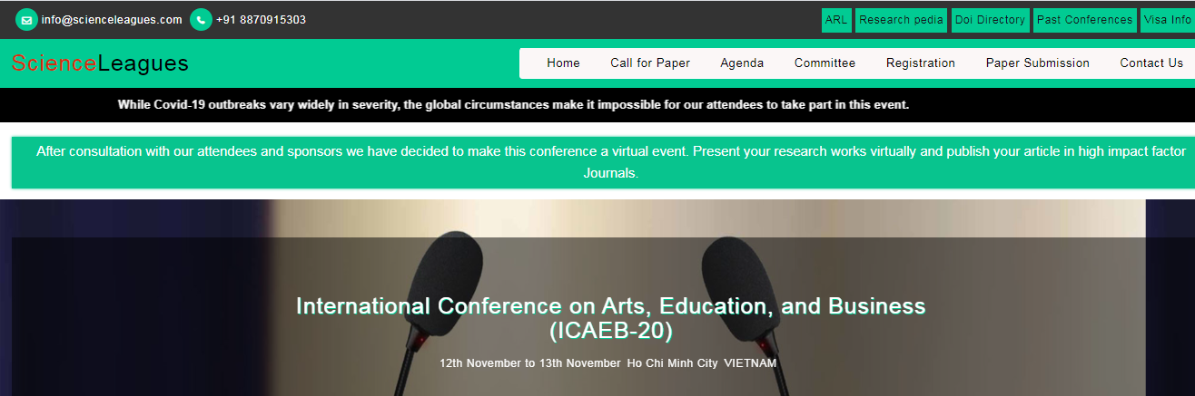 International Conference on Arts, Education, and Business (ICAEB-20), Vietnam, Ho Chi Minh, Vietnam