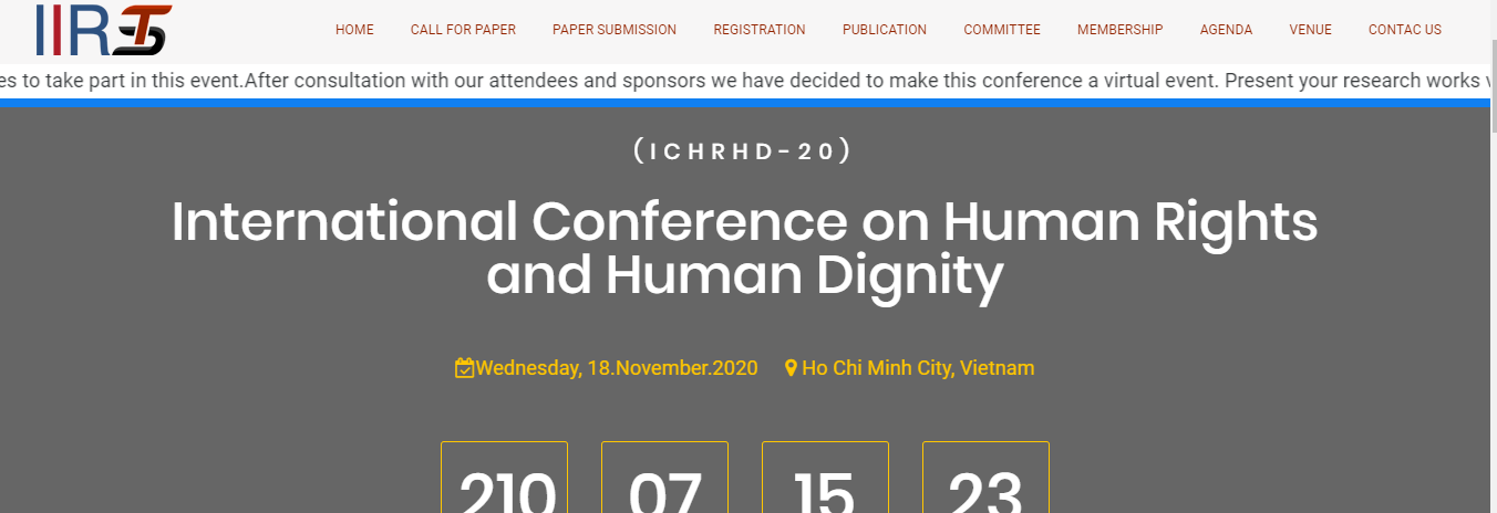 International Conference on Human Rights and Human Dignity (ICHRHD-20), Vietnam, Ho Chi Minh, Vietnam