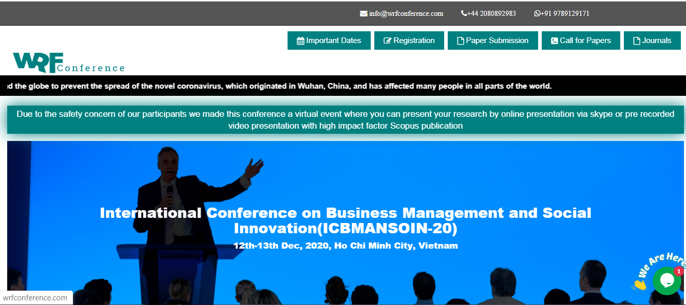 International Conference on Business Management and Social Innovation(ICBMANSOIN-20), Vietnam, Ho Chi Minh, Vietnam