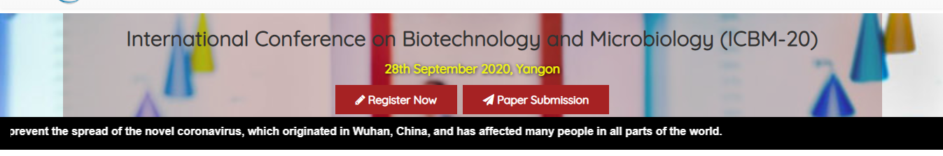 International Conference on Biotechnology and Microbiology (ICBM-20), YANGON, BURMA