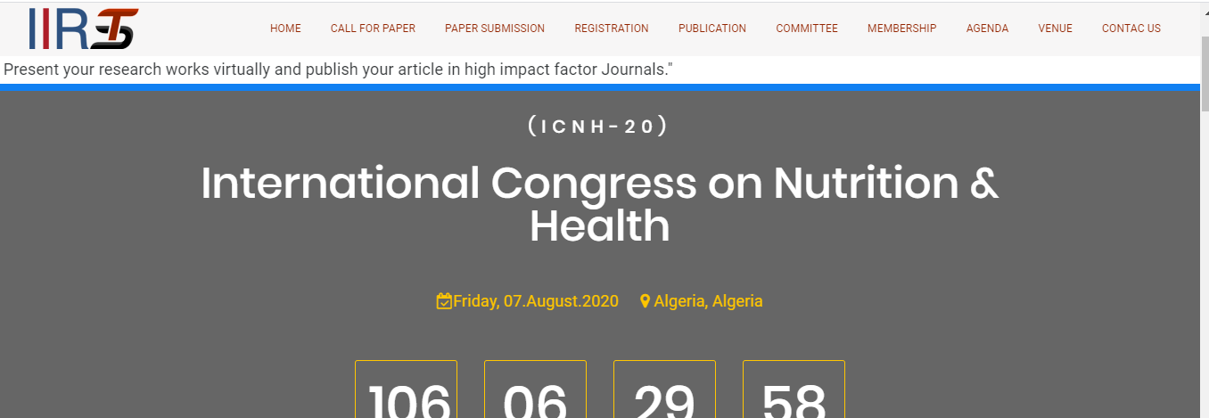 International Congress on Nutrition & Health (ICNH-20), Algeria