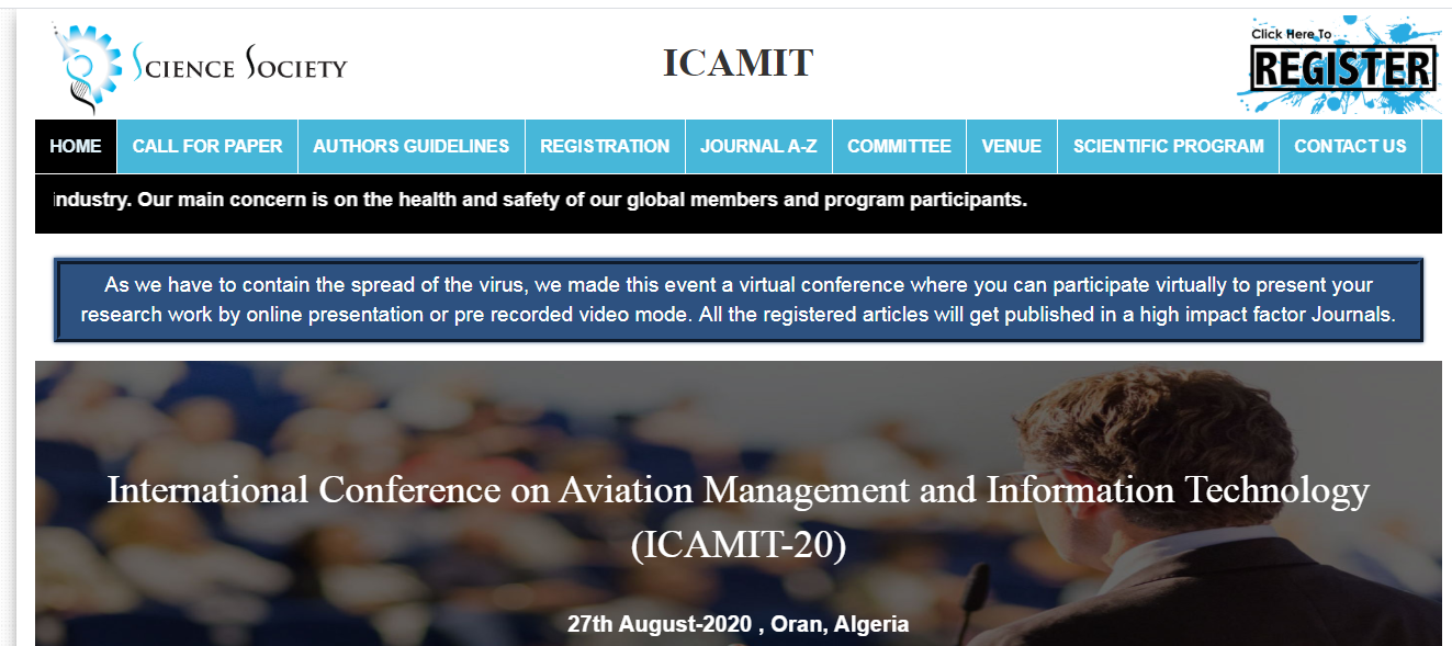 International Conference on Aviation Management and Information Technology (ICAMIT-20), Oran, Algeria