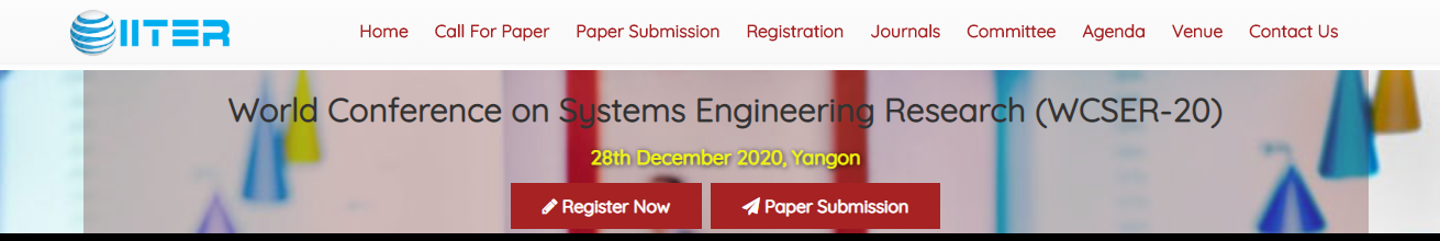 World Conference on Systems Engineering Research (WCSER-20), YANGON, BURMA