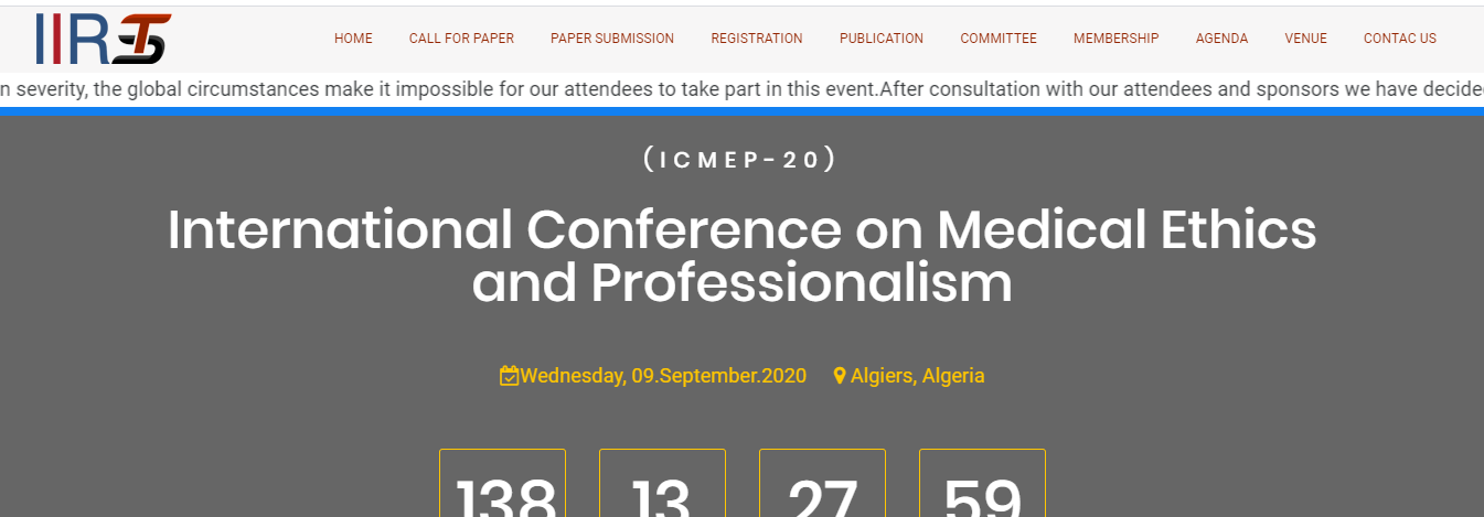 International Conference on Medical Ethics and Professionalism (ICMEP-20), Algiers, Algeria