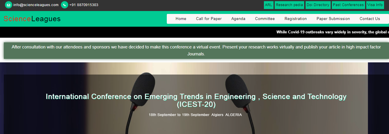 International Conference on Emerging Trends in Engineering , Science and Technology (ICEST-20), Algiers, Algeria