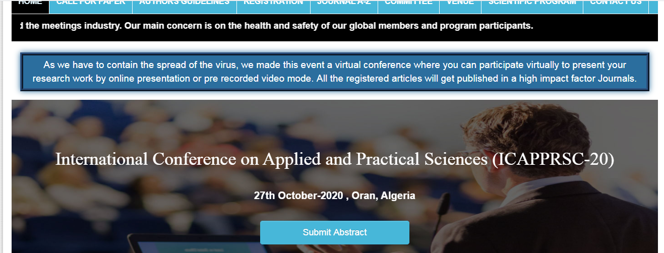 International Conference on Applied and Practical Sciences (ICAPPRSC-20), Oran, Algeria