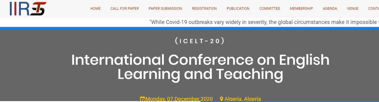 International Conference on English Learning and Teaching (ICELT-20), Algeria