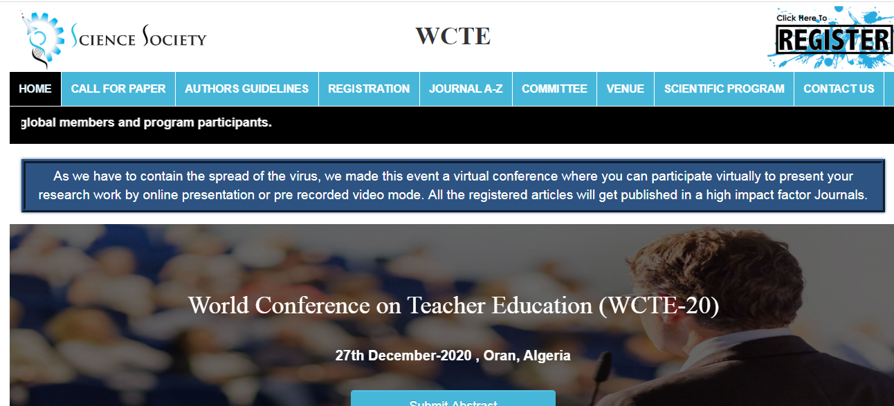 World Conference on Teacher Education  (WCTE-20), Oran, Algeria
