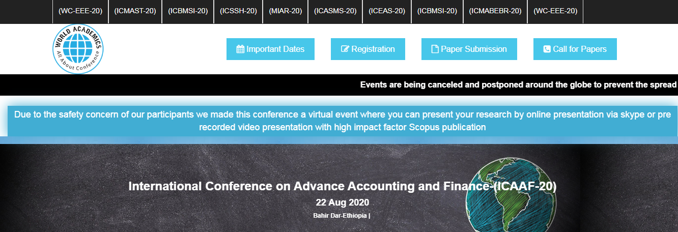 International Conference on Advance Accounting and Finance-(ICAAF-20), Bahir Dar, Ethiopia