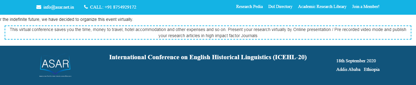 International Conference on English Historical Linguistics (ICEHL-20), Addis Ababa, Ethiopia