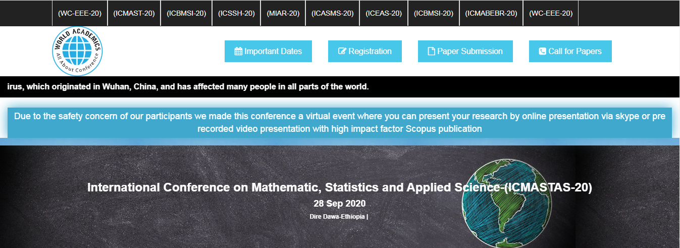 International Conference on Mathematic, Statistics and Applied Science-(ICMASTAS-20), Dire Dawa, Ethiopia