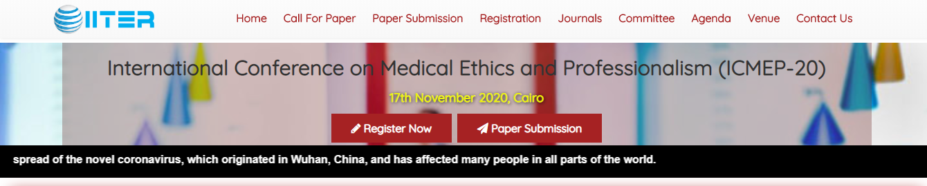 International Conference on Medical Ethics and Professionalism (ICMEP-20), Cairo, Egypt,Cairo,Egypt
