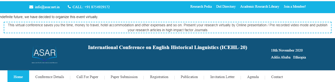 International Conference on English Historical Linguistics (ICEHL-20), Addis Ababa, Ethiopia