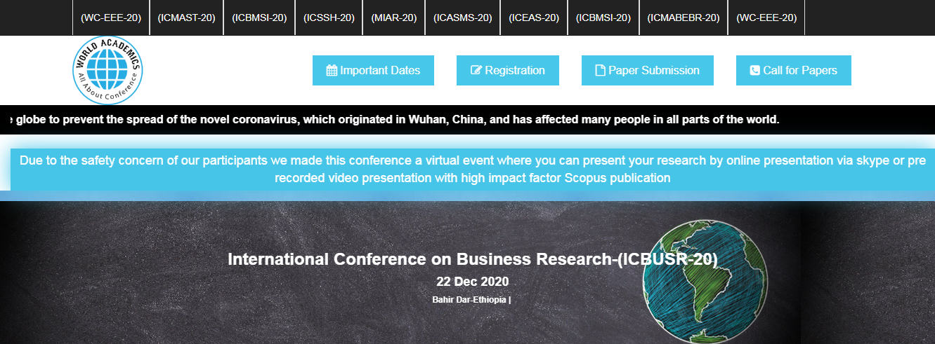 International Conference on Business Research-(ICBUSR-20), Bahir Dar, Ethiopia