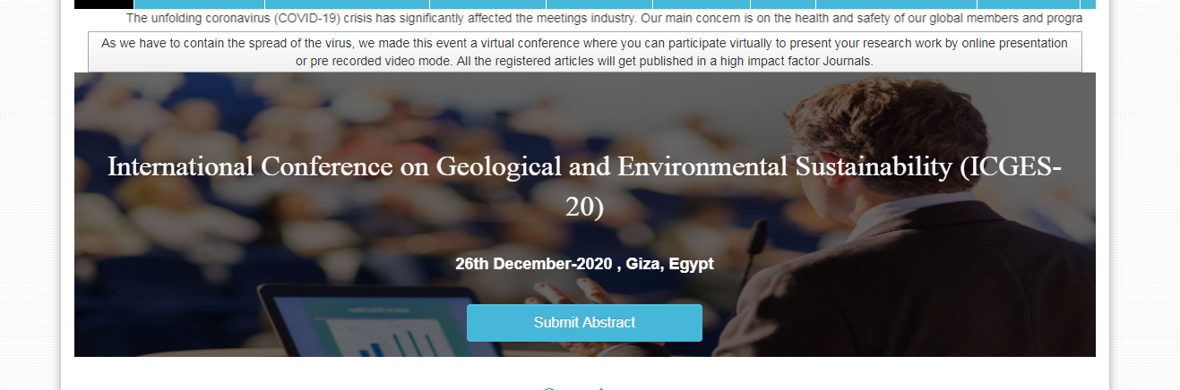 International Conference on Geological and Environmental Sustainability (ICGES-20), Giza, Egypt,Giza,Egypt