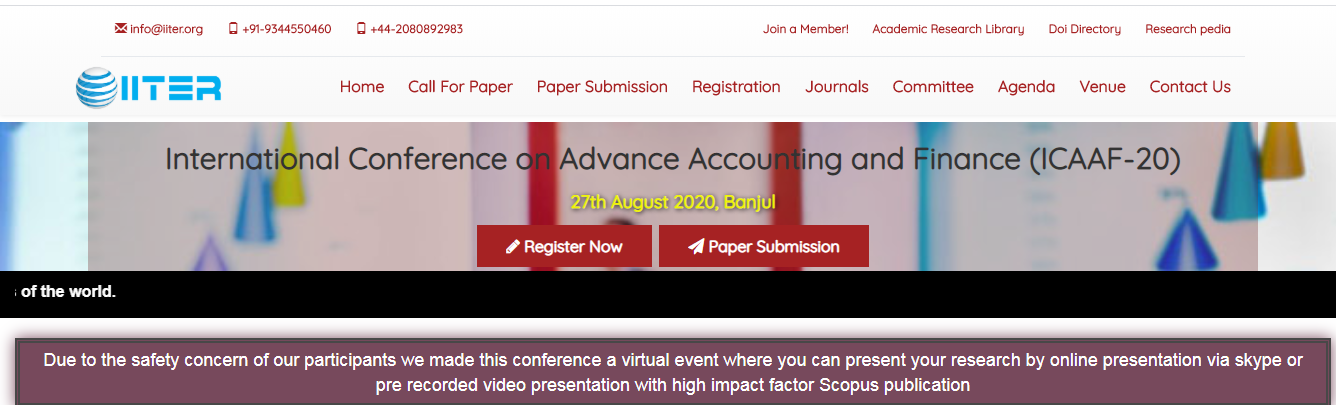 International Conference on Advance Accounting and Finance (ICAAF-20), Banjul, Gambia