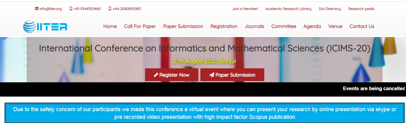 International Conference on Informatics and Mathematical Sciences (ICIMS-20), Banjul, Gambia