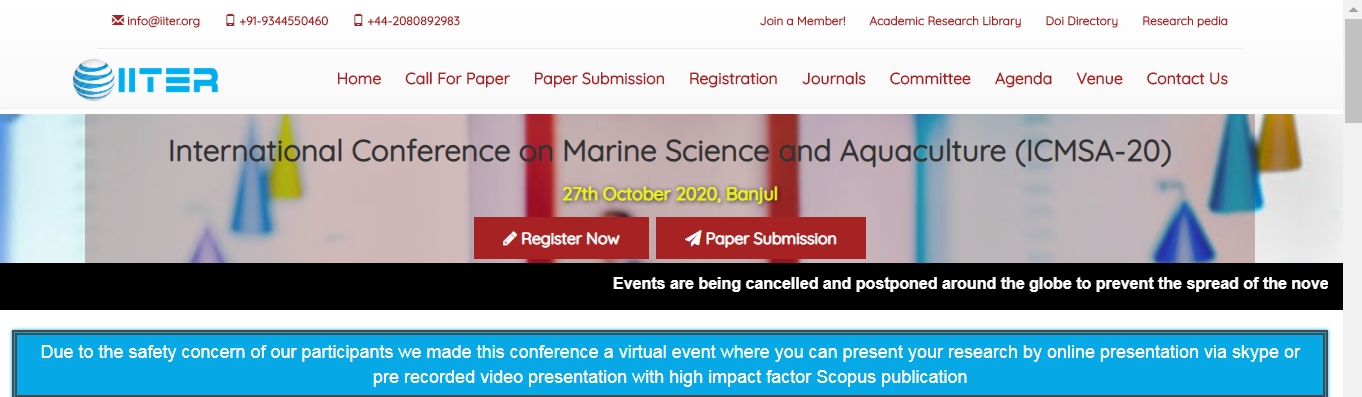 International Conference on Marine Science and Aquaculture (ICMSA-20), Banjul, Gambia
