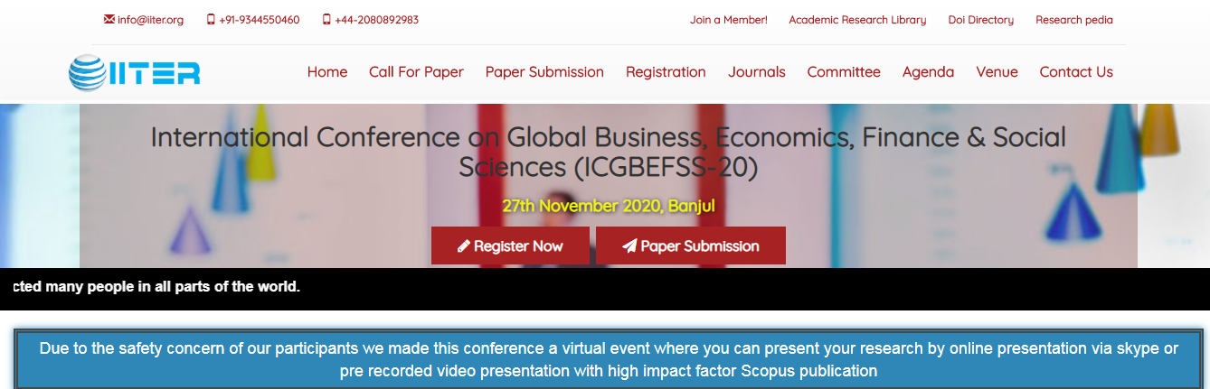 International Conference on Global Business, Economics, Finance & Social Sciences (ICGBEFSS-20), Banjul, Gambia