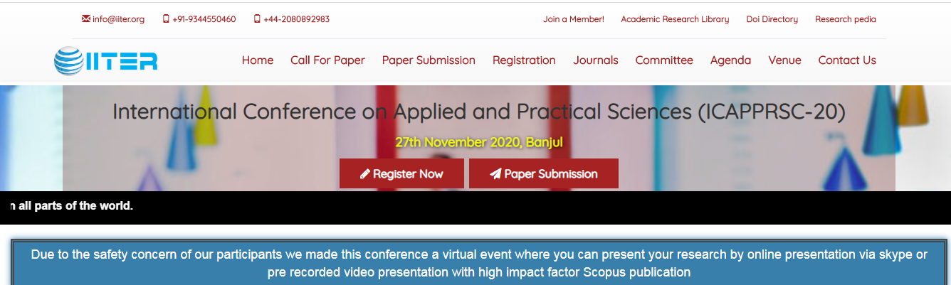 International Conference on Applied and Practical Sciences (ICAPPRSC-20), Banjul, Gambia