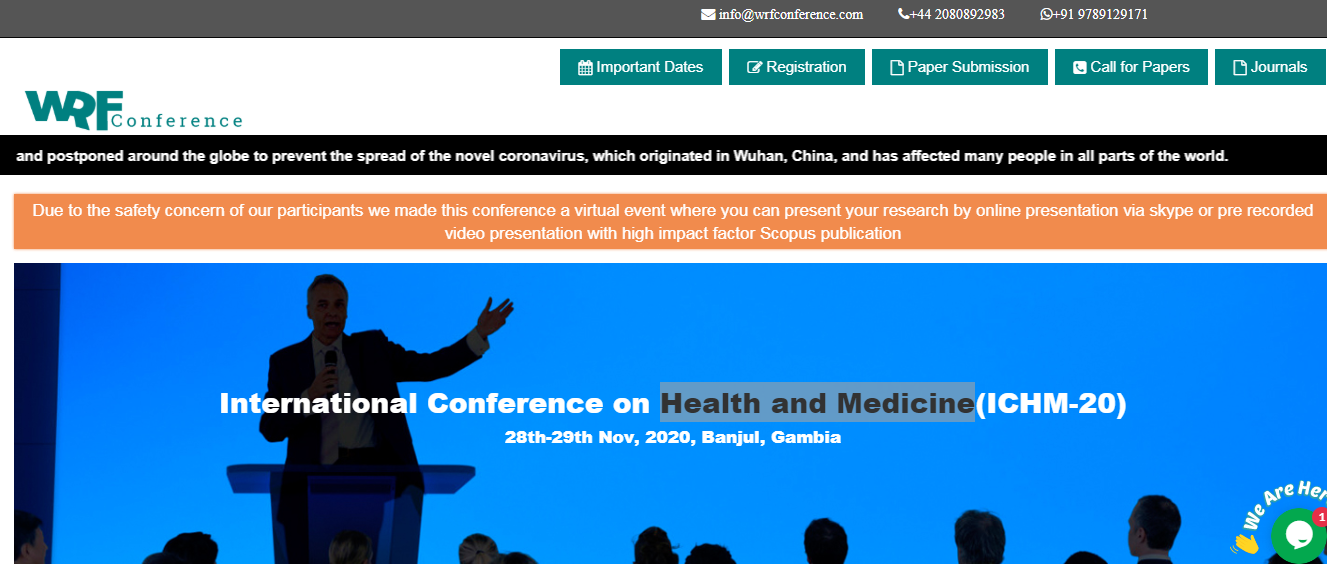 International Conference on Health and Medicine(ICHM-20), Banjul, Gambia