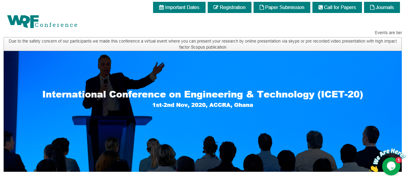 International Conference on Engineering & Technology (ICET-20), ACCRA, Ghana, Ghana