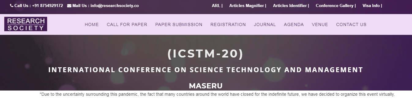 INTERNATIONAL CONFERENCE ON SCIENCE TECHNOLOGY AND MANAGEMENT, Maseru, Lesotho,Maseru,Lesotho
