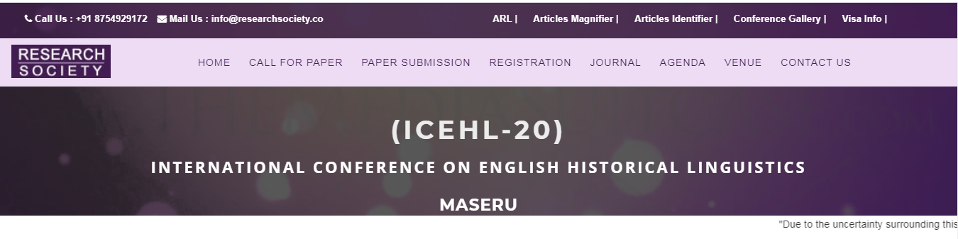 International Conference on English Historical Linguistics, Maseru, Lesotho,Maseru,Lesotho