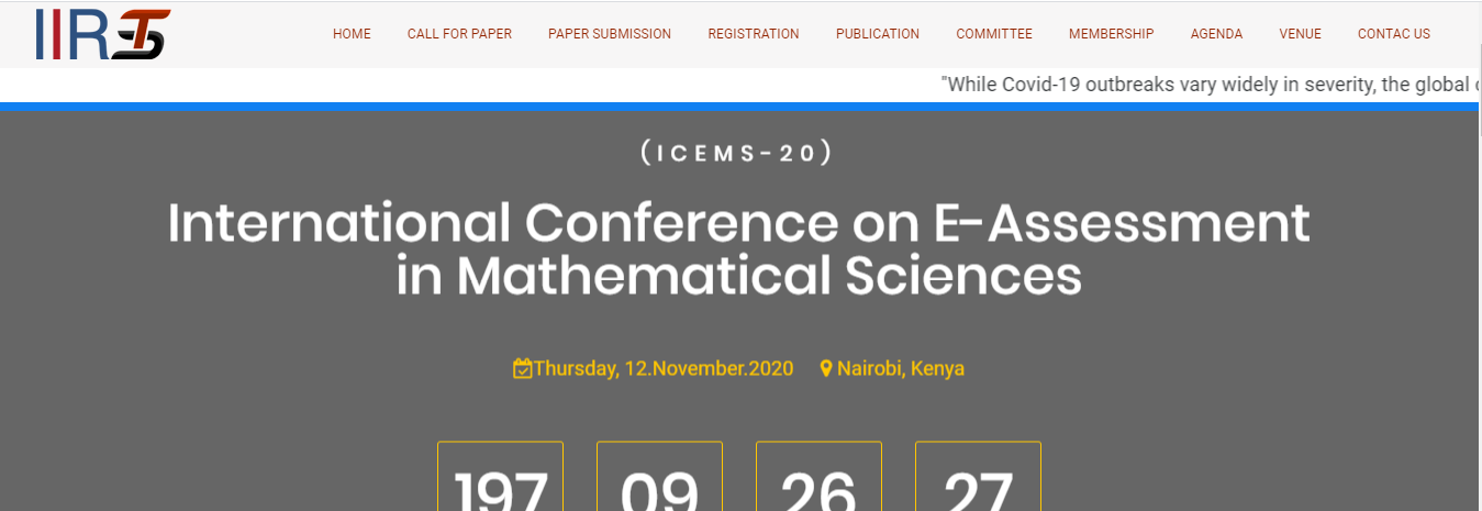 International Conference on E-Assessment in Mathematical Sciences (ICEMS-20), Nairobi, Kenya