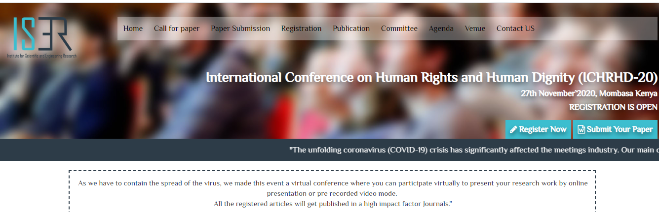 International Conference on Human Rights and Human Dignity (ICHRHD-20), Mombasa, Kenya