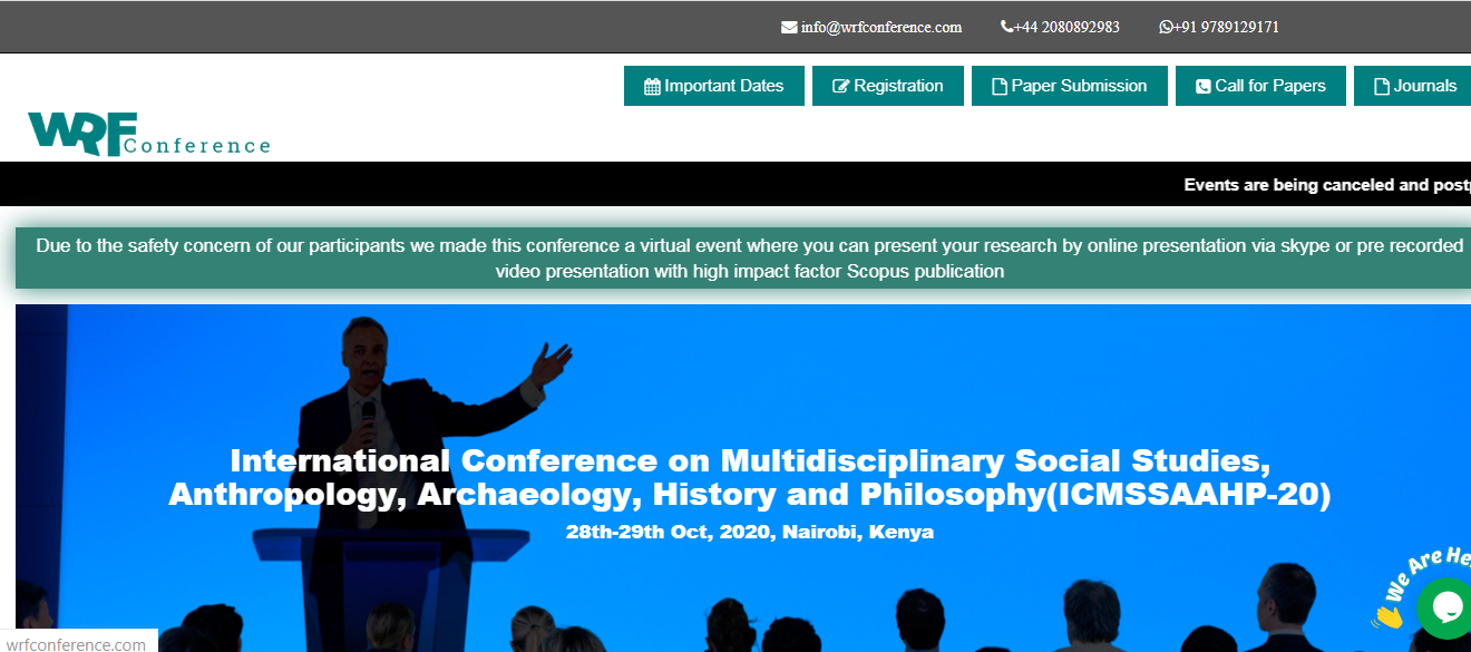 International Conference on Multidisciplinary Social Studies, Anthropology, Archaeology, History and Philosophy(ICMSSAAHP-20), Nairobi, Kenya