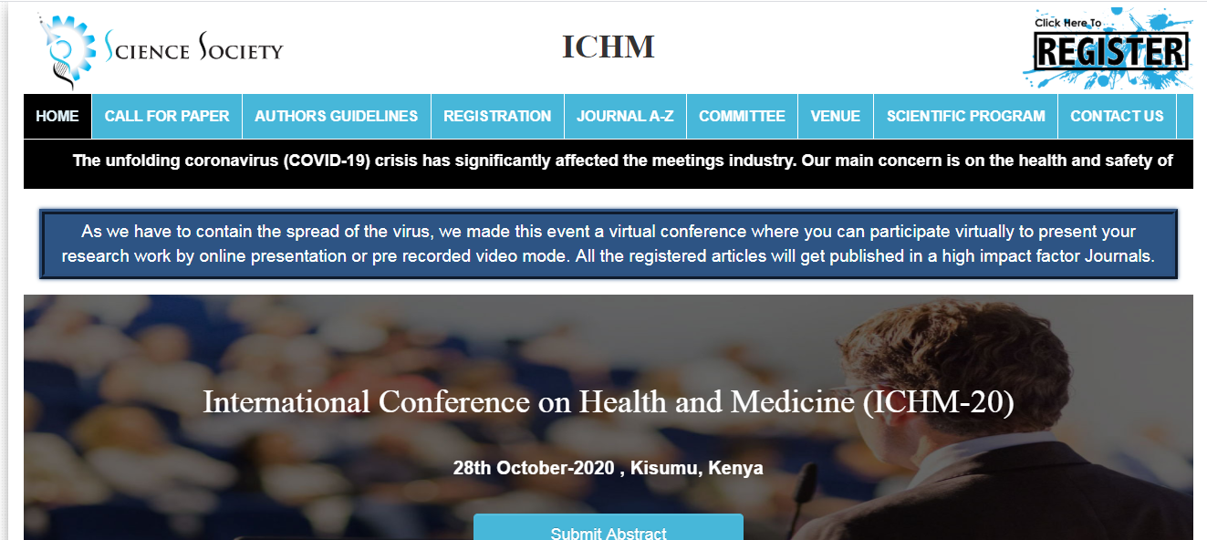 International Conference on Health and Medicine (ICHM-20), Kisumu, Kenya